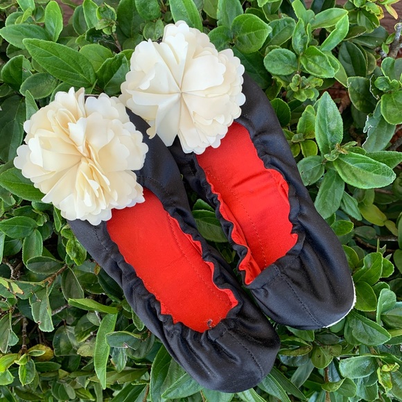 kate spade Shoes - kate spade Black Silk Satin Ballet Flower Flats